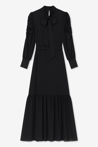 ALEXIS ROE CHIFFON RUCHED SLEEVE DROP RUFFLE DRESS