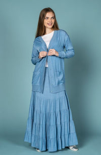 BASIX LONG TIERED CHAMBRAY MAXI SKIRT