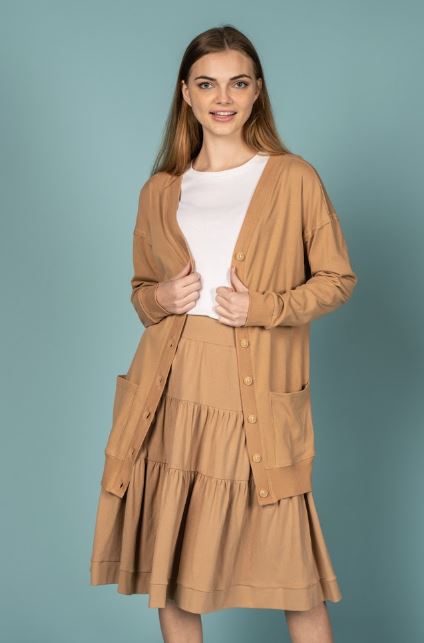 BASIX RIBBED LINING LONG CARDIGAN