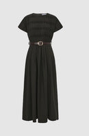 BOLD EDGE BELTED MAXI WOOL DRESS