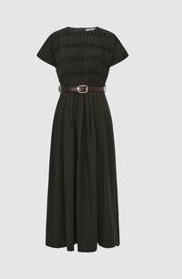 BOLD EDGE BELTED MAXI WOOL DRESS