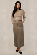 METALLIC BELTED SKIRT W POCKETS