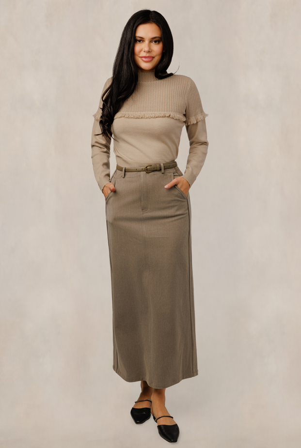 METALLIC BELTED SKIRT W POCKETS