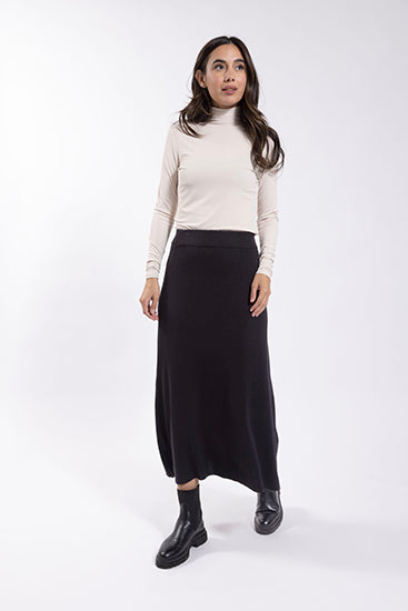 BLACK Basic Knit Midi Skirt