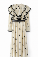 QUI PRIVE BELTED EMBROIDERED DRESS