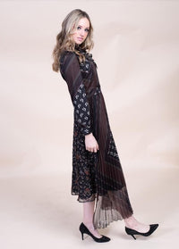BELLE MULTIPRINTED DRESS W PLEATED BOTTOM