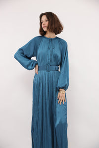 BYRD BETTY BLUE SILKY BELTED DRESS