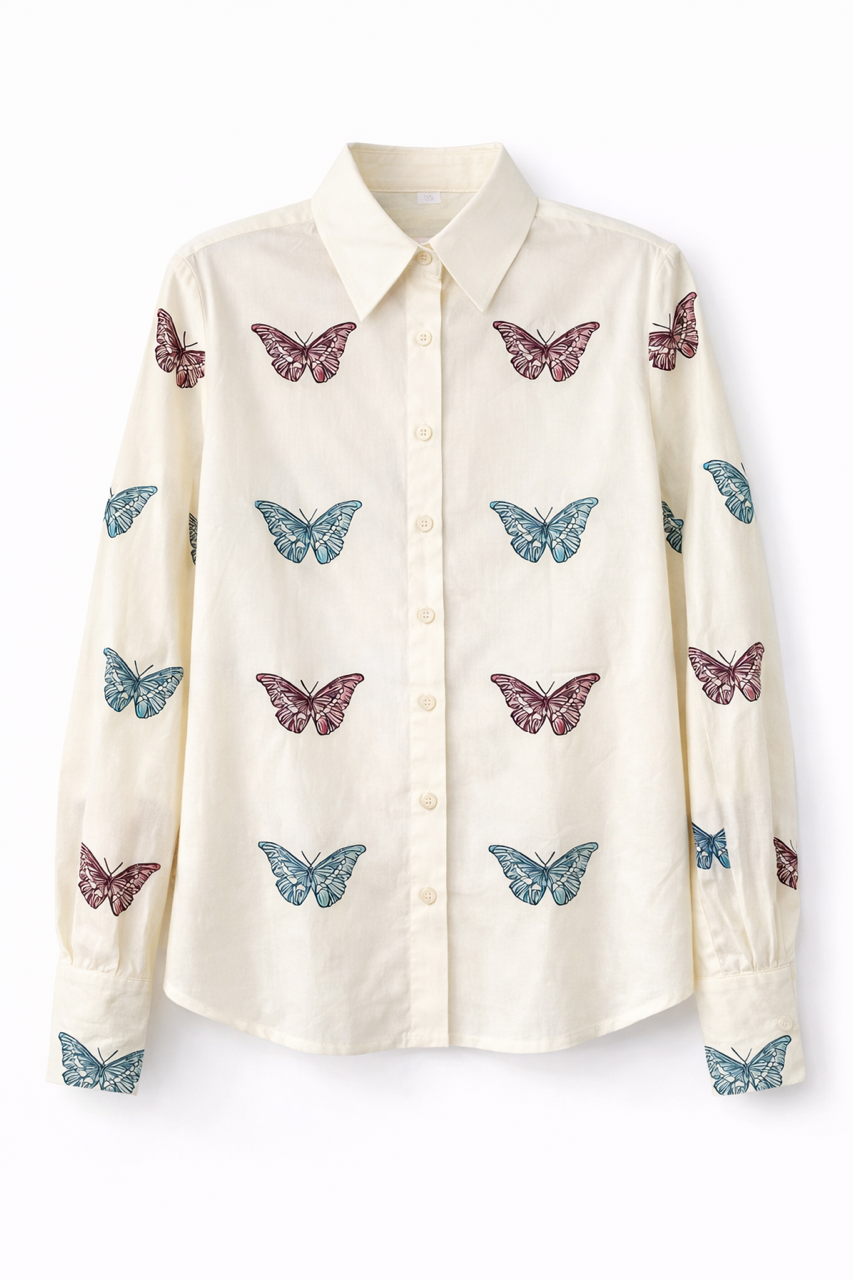 PAPER PARACHUTE SHEER TOP W BUTTERFLY PRINT