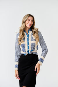 PAPER PARACHUTE BANDANA EMBROIDERED SHIRT W DENIM COLLAR