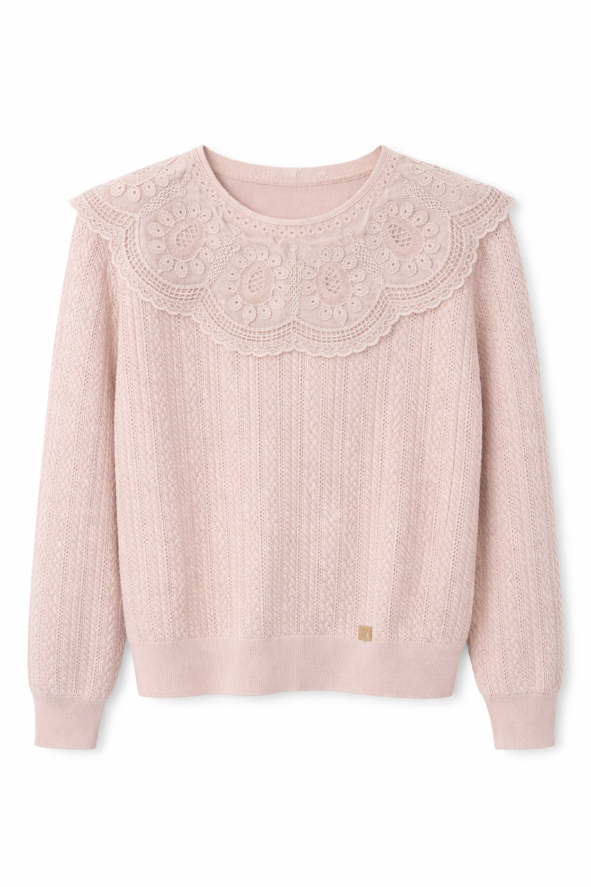 NOIR KNIT TOP W WIDE ANGLAISE COLLAR