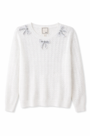 NOIR KNIT TOP W NECK BOW APPLIQUES