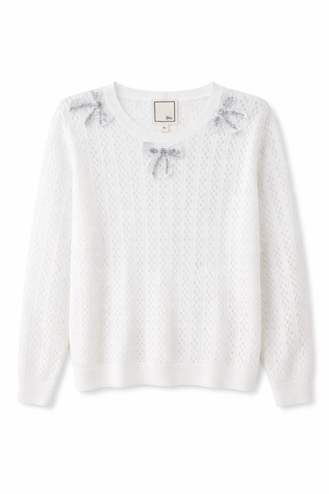 NOIR KNIT TOP W NECK BOW APPLIQUES