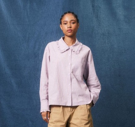 FRNCH SERENA RUFFLE STRIPED SHIRT