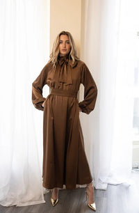 BYRD CHLOE SATIN BELTED DRESS