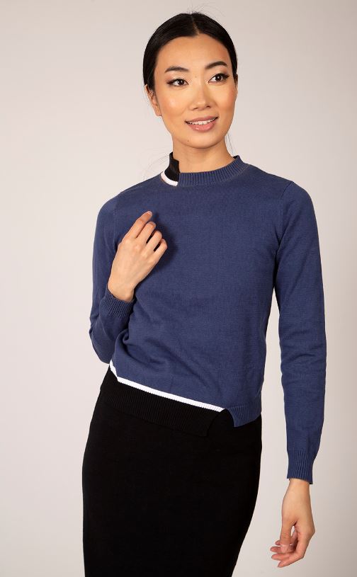 CONCEPT SLIT DETAILED ASYM NECK SWEATER