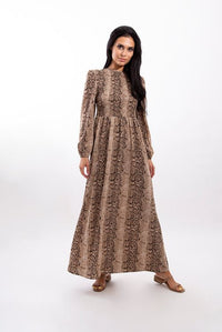 CONCEPT SMOCKED SNAKESKIN MAXI DRESS