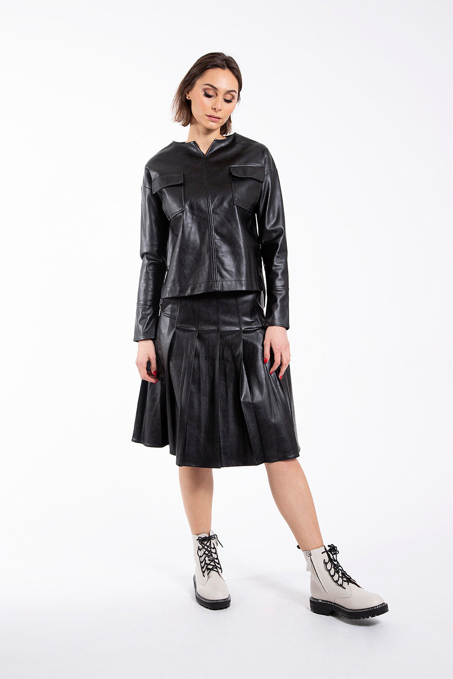 CONCEPT LEATHER PLEATED SKIRT