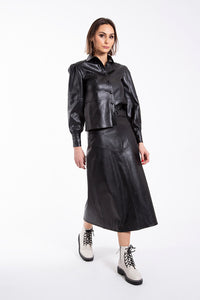 CONCEPT LEATHER BUTTONDOWN BLOUSE
