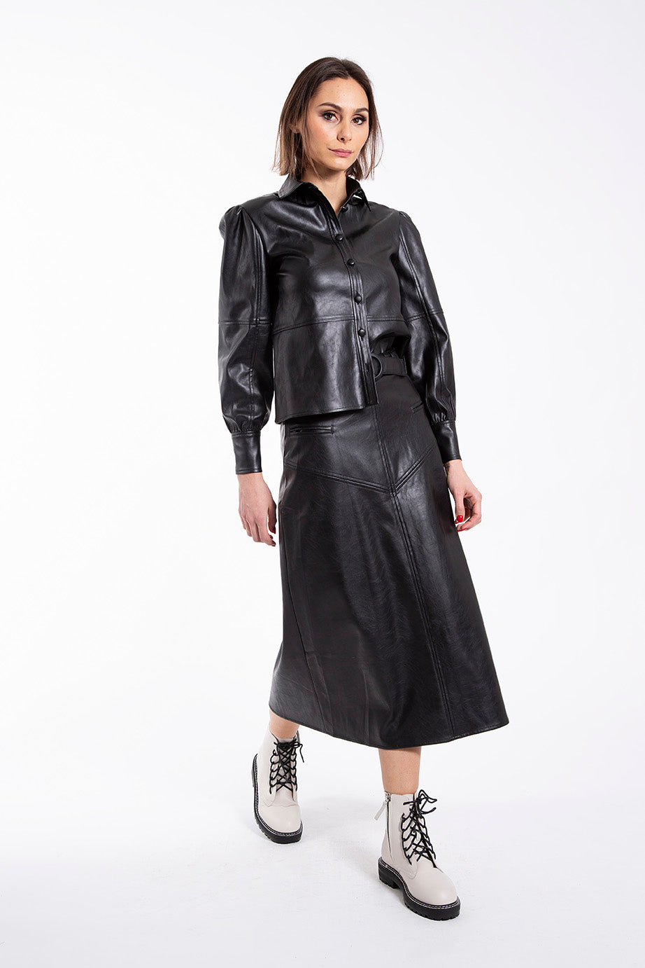 CONCEPT LEATHER BUTTONDOWN BLOUSE