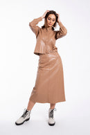 CONCEPT LEATHER BUTTONDOWN BLOUSE