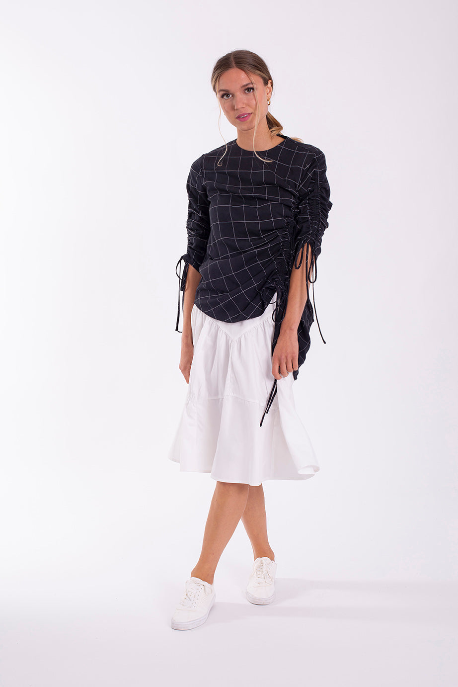 CONCEPT PULLEY DETAIL CHECKED BLOUSE