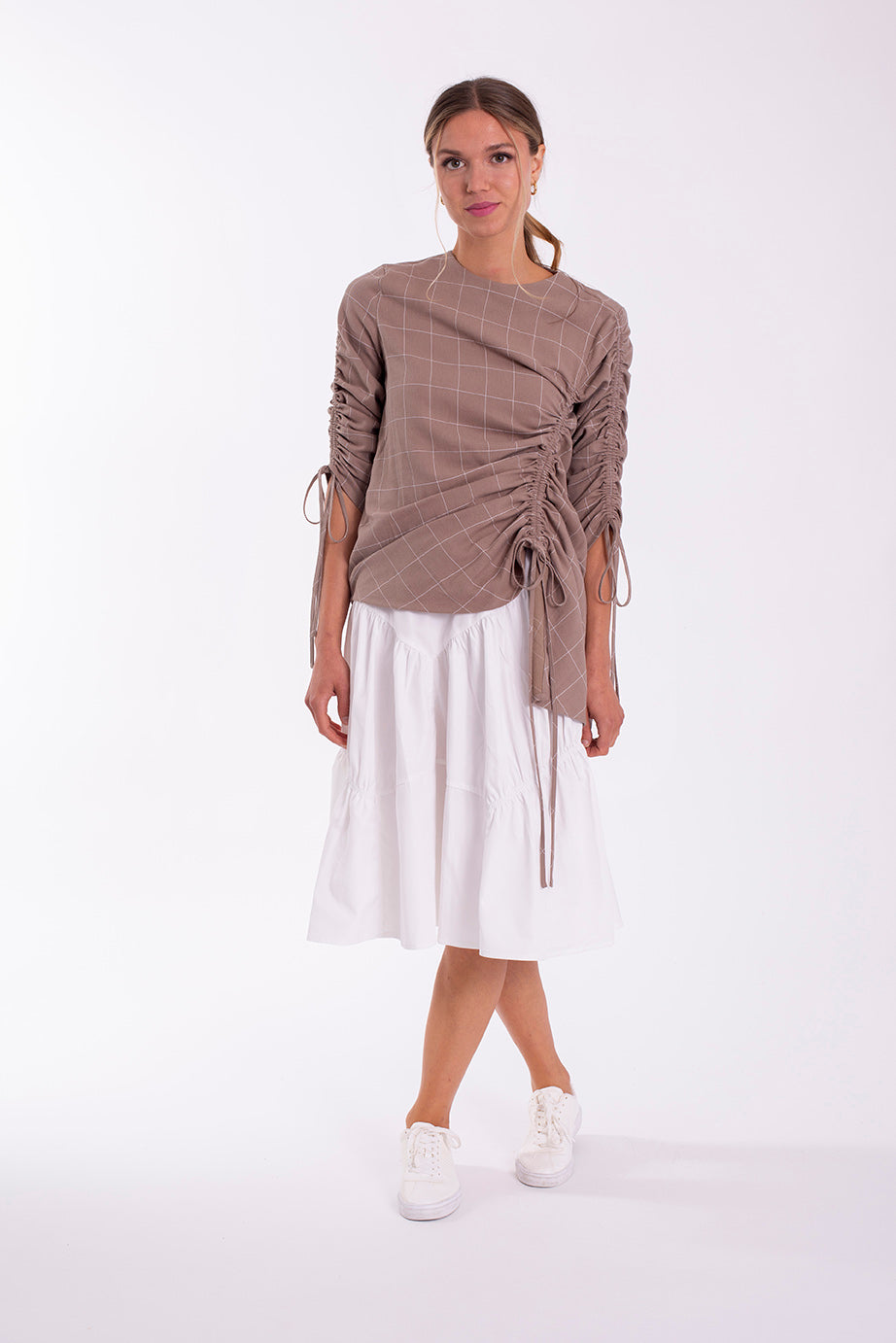 CONCEPT PULLEY DETAIL CHECKED BLOUSE