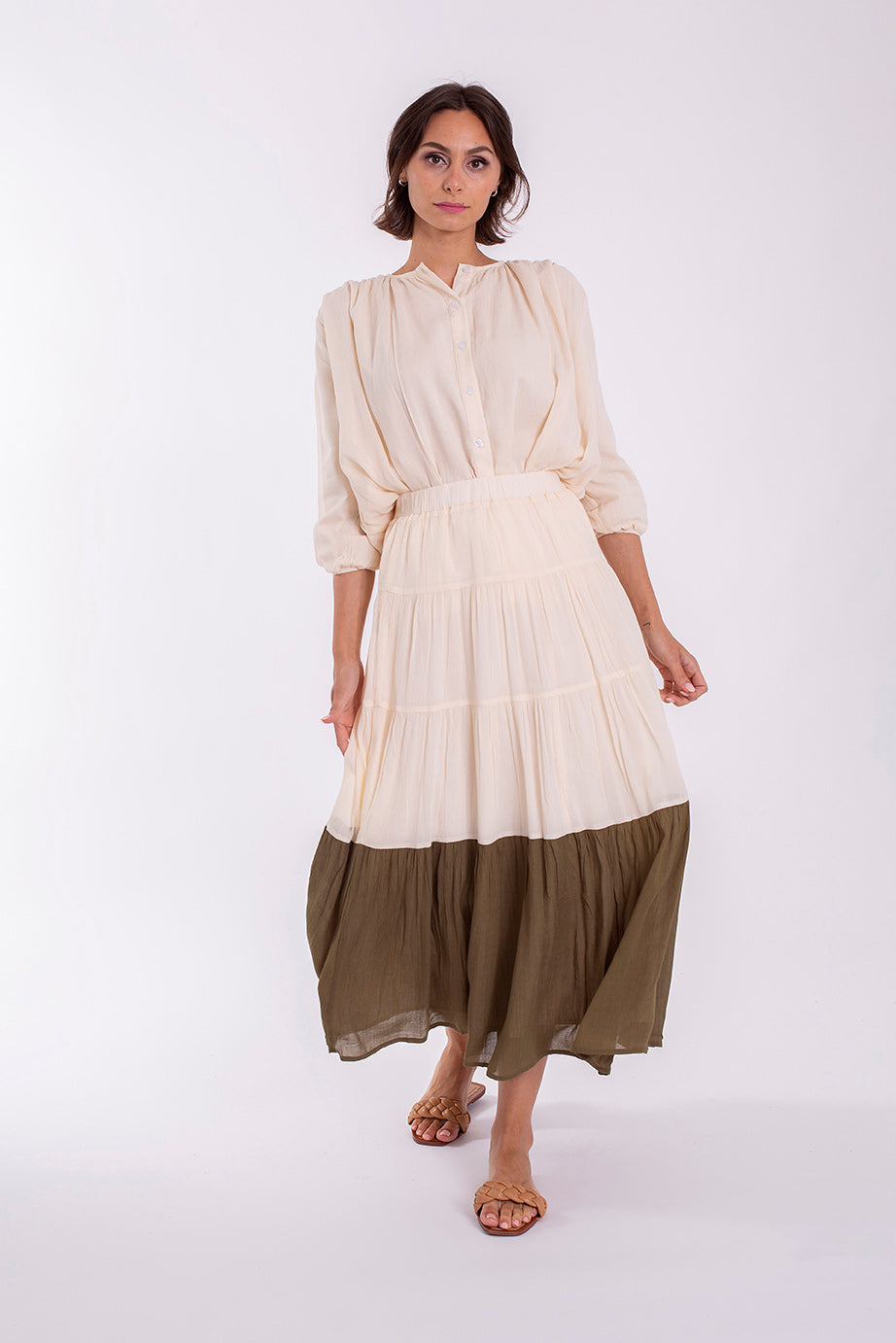 CONCEPT COLORBLOCK FLARE SKIRT