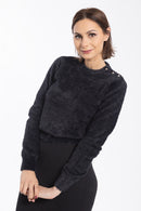 CONCEPT FUZZY GOLD BUTTON SWEATER