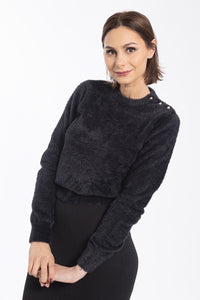 CONCEPT FUZZY GOLD BUTTON SWEATER