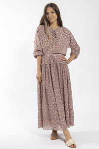 CONCEPT MINI PLEATED FLORAL MIDI SKIRT