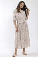 CONCEPT MINI PLEATED FLORAL MIDI SKIRT