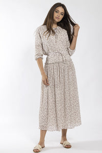 CONCEPT MINI PLEATED FLORAL MIDI SKIRT