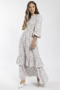 CONCEPT SMOCKED FLORAL MAXI DRESS