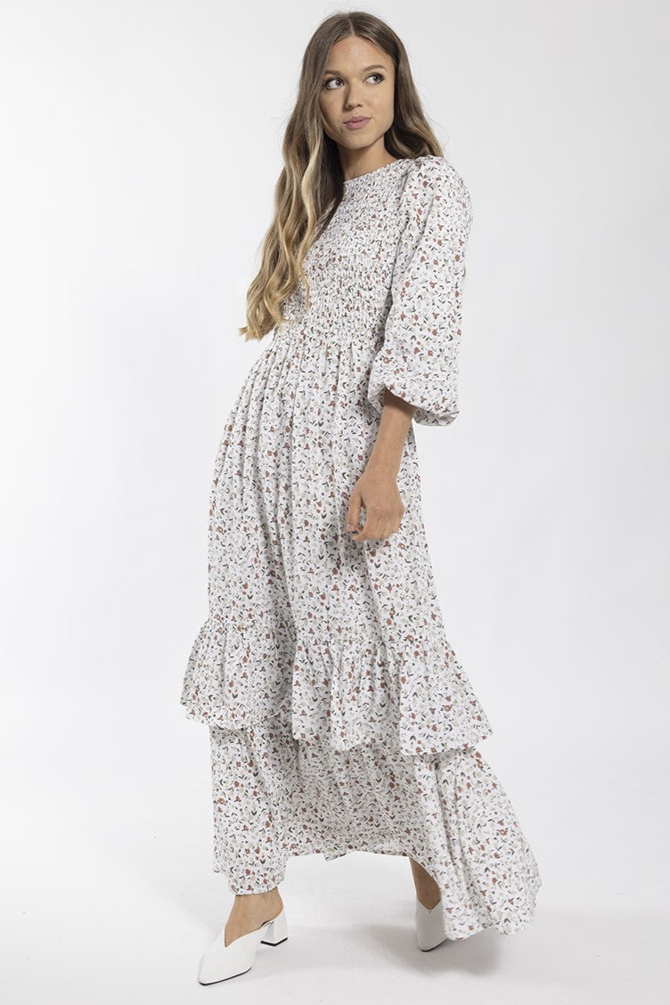 CONCEPT SMOCKED FLORAL MAXI DRESS