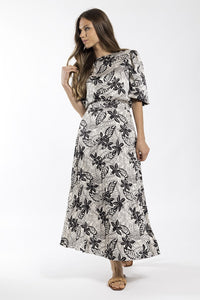 CONCEPT TROPICAL FLORAL SILK PLEATED MIDI SKIRT