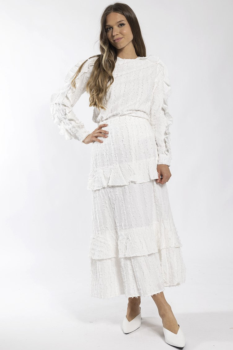 CONCEPT FRAYED RUFFLE MIDI SKIRT