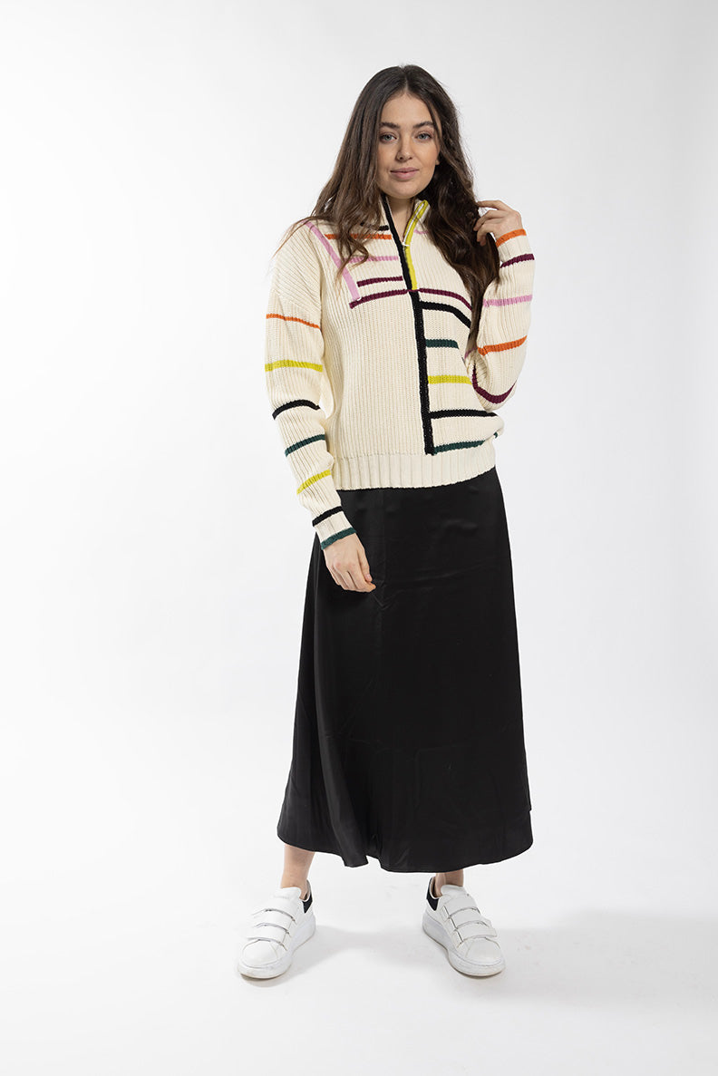 CONCEPT STRIPED CHUNK KNIT SWEATER