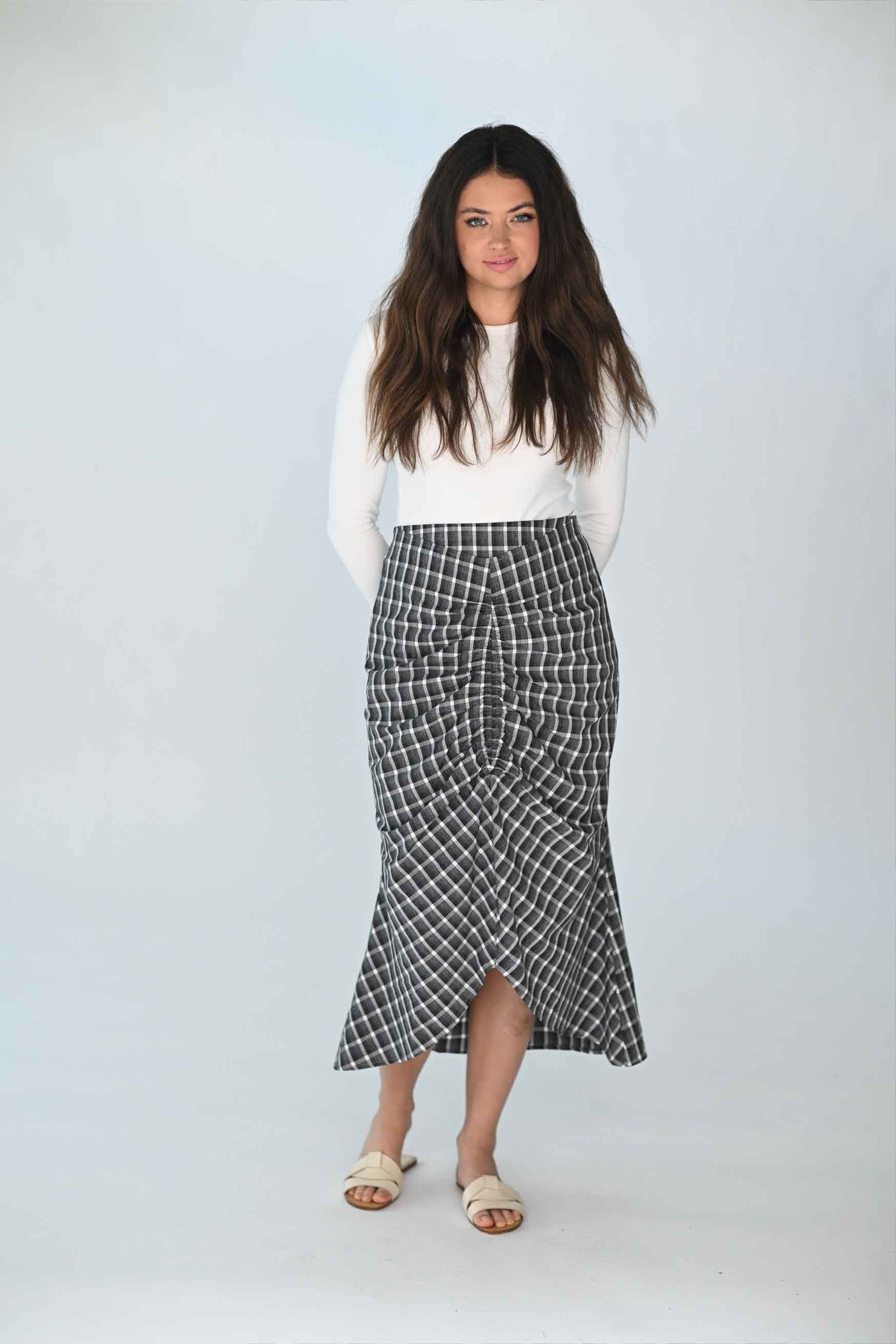 CONCEPT PLAID RUCHED SKIRT