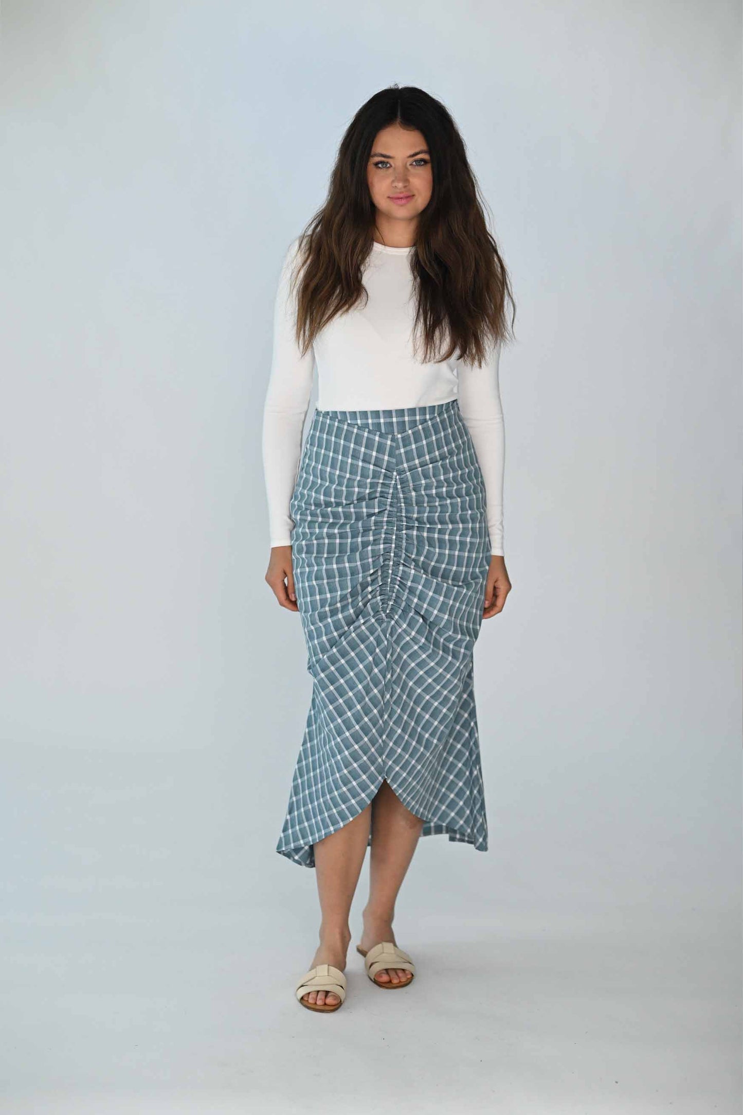 CONCEPT PLAID RUCHED SKIRT