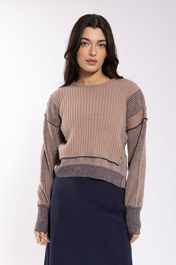 Concept Ribbed Patchwork Sweater