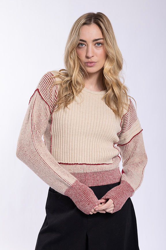 Concept Ribbed Patchwork Sweater
