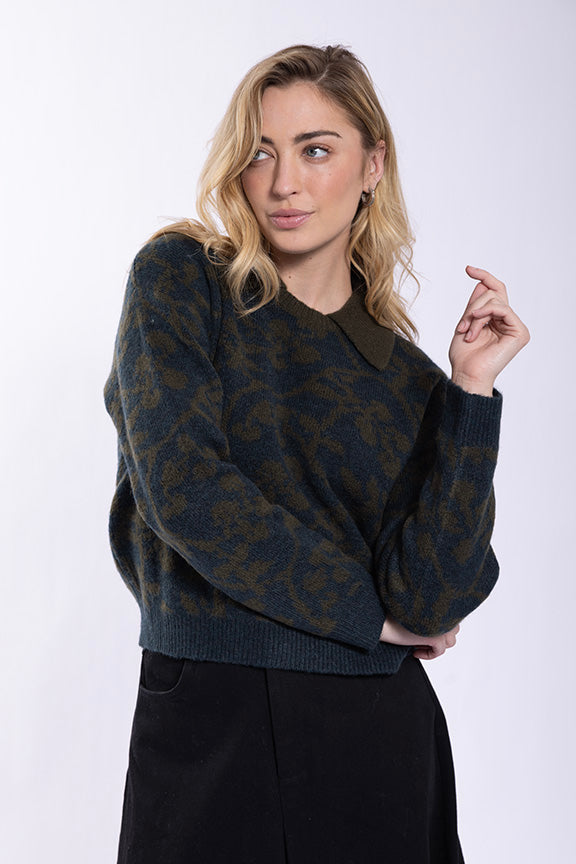 Concept Floral Sweater with Collar