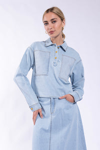 CONCEPT CHAMBRAY HENLEY PATCHED TOP