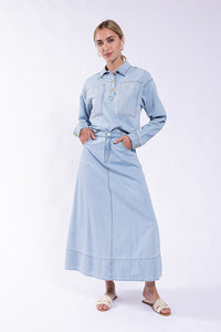 CONCEPT CHAMBRAY SKIRT WITH BOTTOM HEM
