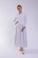 CONCEPT STRIPED SHIRT DRESS w/ GATHERED SKIRT