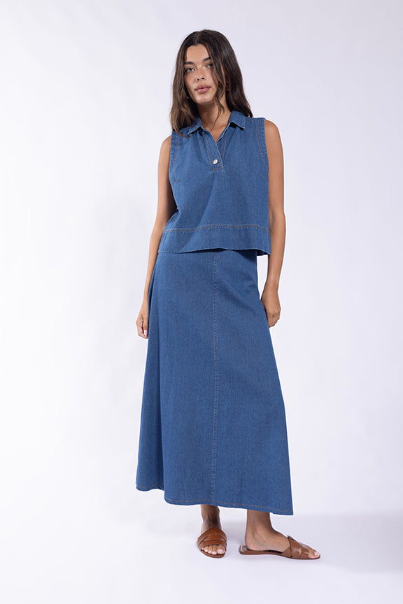 CONCEPT 4-GORE A-LINE DENIM SKIRT