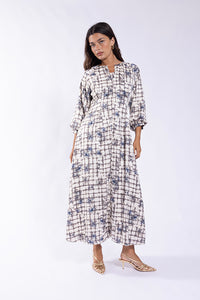 CONCEPT FLORAL GRID MIDI DRESS