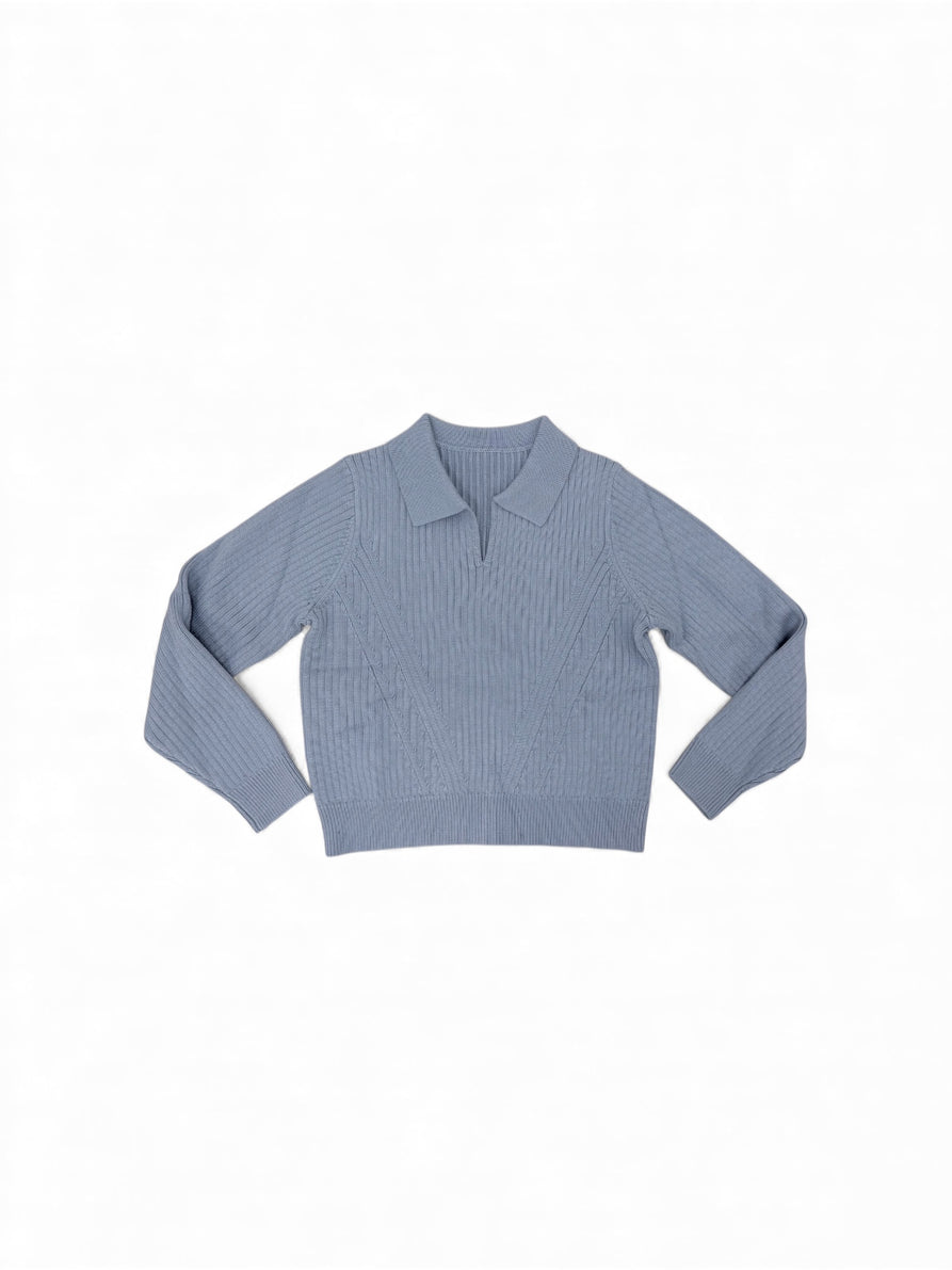 CONCEPT RIBBED POPOVER SWEATER WITH DIAGONAL LINES