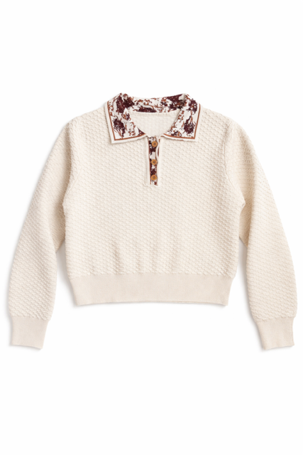 CONCEPT SWEATER POLO WITH FLORAL COLLAR