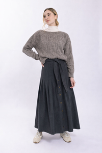 CONCEPT SIDE PLACKET PLEATED MIDI SKIRT